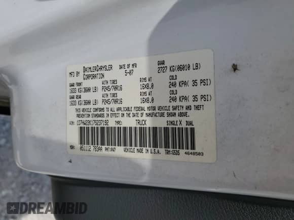 2007 Dodge Dakota ST с VIN 1D7HW22K17S237192, выставлен на аукционе Copart как лот 67098305 с пробегом 187 962 миль миль и Списание • Salvage title. История ставок и продаж доступна на DreamBid. Изображение 12.