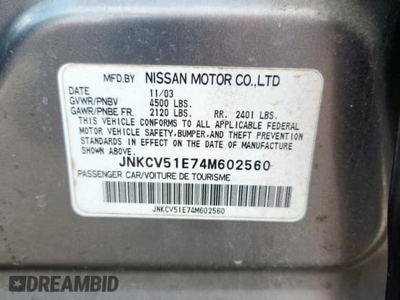 ✅ 2004 Infiniti G35 w/Leather • VIN: JNKCV51E74M602560 • Lot: 70887875. Listed on Copart with 202,835 mi. Free auction sales archive from the USA and detailed vehicle history report at DreamBid. Image 12.