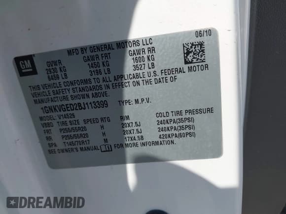 ✅ 2011 Chevrolet Traverse 1LT • VIN: 1GNKVGED2BJ113399 • Lot: 43049220. Listed on IAAI with 149,156 mi. Free auction sales archive from the USA and detailed vehicle history report at DreamBid. Image 9.