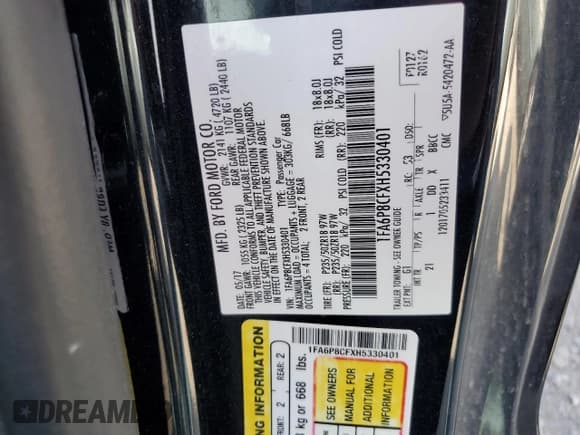 ✅ 2017 Ford Mustang GT • VIN: 1FA6P8CFXH5330401 • Lot: 53380595. Listed on Copart with Not provided. Free auction sales archive from the USA and detailed vehicle history report at DreamBid. Image 12.