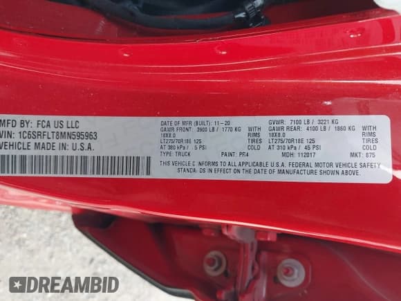 ✅ 2021 Ram 1500 Rebel • VIN: 1C6SRFLT8MN595963 • Lot: 42464838. Listed on IAAI with Not provided. Free auction sales archive from the USA and detailed vehicle history report at DreamBid. Image 9.