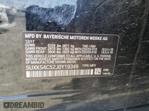 ✅ 2018 BMW X5 xDrive35d • VIN: 5UXKS4C52J0Y19349 • Лот: 84009055. Опубликован ранее на Copart с пробегом 112 815 миль. Бесплатный доступ к архиву аукционных продаж из США и подробный отчёт об истории автомобиля на DreamBid. Изображение 13.