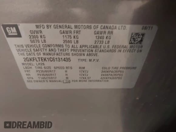 ✅ 2012 GMC Terrain SLE-2 • VIN: 2GKFLTEK1C6131435 • Лот: 42747853. Опубликован ранее на IAAI с пробегом 120 960 миль. Бесплатный доступ к архиву аукционных продаж из США и подробный отчёт об истории автомобиля на DreamBid. Изображение 9.