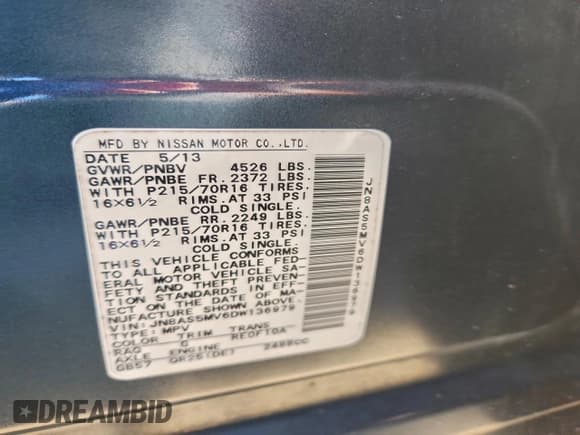 ✅ 2013 Nissan Rogue S • VIN: JN8AS5MV6DW136979 • Lot: 94249585. Listed on Copart with 165,225 mi. Free auction sales archive from the USA and detailed vehicle history report at DreamBid. Image 13.