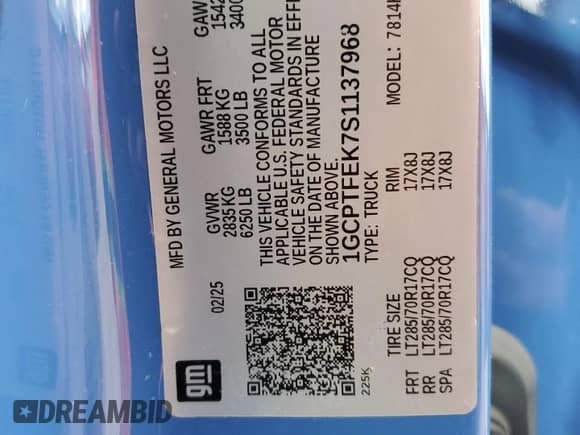 2025 Chevrolet Colorado 4WD ZR2 с VIN 1GCPTFEK7S1137968, выставлен на аукционе Copart как лот 80496565 с пробегом 15 401 миль миль и Чистый • Clean title. История ставок и продаж доступна на DreamBid. Изображение 12.