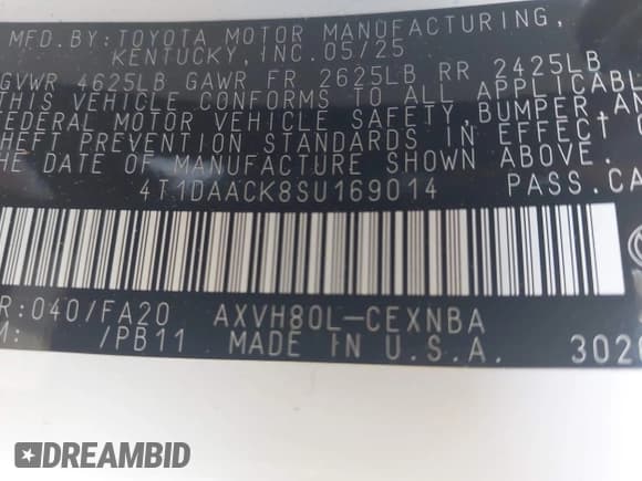 ✅ 2025 Toyota Camry LE • VIN: 4T1DAACK8SU169014 • Lot: 43772245. Listed on IAAI with 8,807 mi. Free auction sales archive from the USA and detailed vehicle history report at DreamBid. Image 9.