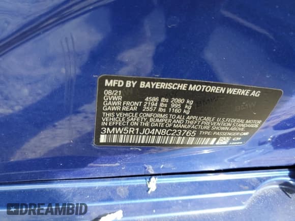 ✅ 2022 BMW 3 Series 330i • VIN: 3MW5R1J04N8C23765 • Lot: 85726465. Listed on Copart with 44,951 mi. Free auction sales archive from the USA and detailed vehicle history report at DreamBid. Image 12.