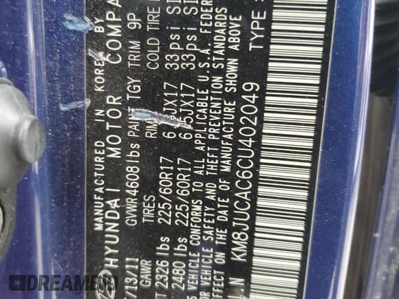 2012 Hyundai Tucson GLS z VIN KM8JUCAC6CU402049, wystawiony jako Copart lot #72261984 z przebiegiem 143 459 mil mil oraz Szkoda całkowita • Salvage title. Historia ofert i sprzedaży dostępna na DreamBid. Obrazek 13.