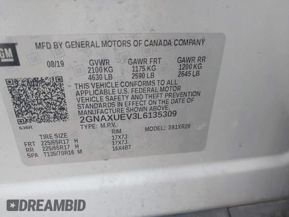 ✅ 2020 Chevrolet Equinox LT • VIN: 2GNAXUEV3L6135309 • Lot: 43041159. Wystawiony na IAAI z przebiegiem 93 476 mil. Bezpłatny archiwum sprzedaży aukcyjnych z USA i szczegółowy raport historii pojazdu na DreamBid. Zdjęcie 9.