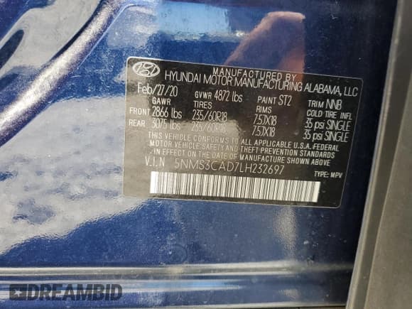 ✅ 2020 Hyundai Santa Fe SEL • VIN: 5NMS3CAD7LH232697 • Lot: 58023464. Wystawiony na Copart z przebiegiem 59 805 mil. Bezpłatny archiwum sprzedaży aukcyjnych z USA i szczegółowy raport historii pojazdu na DreamBid. Zdjęcie 13.