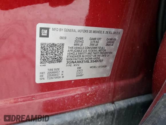 ✅ 2020 Chevrolet Equinox LT • VIN: 3GNAXKEV6LS549707 • Лот: 69440805. Опубликован ранее на Copart с пробегом 58 923 миль. Бесплатный доступ к архиву аукционных продаж из США и подробный отчёт об истории автомобиля на DreamBid. Изображение 13.