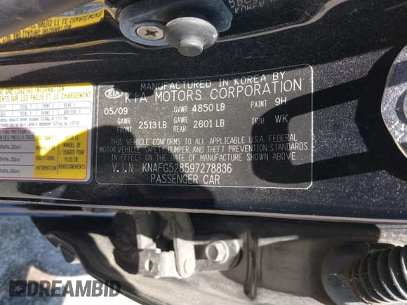 ✅ 2009 Kia Rondo LX • VIN: KNAFG528597278836 • Lot: 42662432. Listed on IAAI with 103,854 mi. Free auction sales archive from the USA and detailed vehicle history report at DreamBid. Image 9.