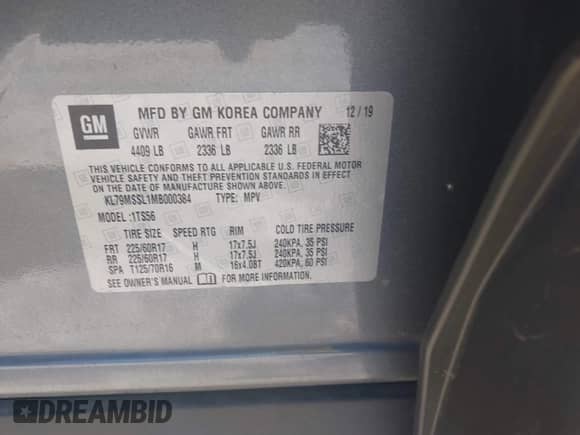 2021 Chevrolet TrailBlazer ACTIV с VIN KL79MSSL1MB000384, выставлен на аукционе IAAI как лот 43370380 с пробегом 11 852 миль миль и . История ставок и продаж доступна на DreamBid. Изображение 9.