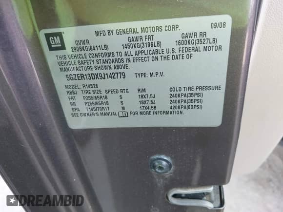 2009 Saturn Outlook XE z VIN 5GZER13DX9J142779, wystawiony jako IAAI lot #43365891 z przebiegiem 138 354 mil mil oraz . Historia ofert i sprzedaży dostępna na DreamBid. Obrazek 9.