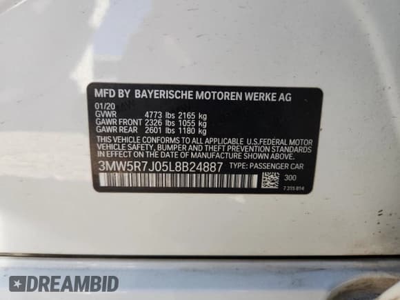 ✅ 2020 BMW 3 Series 330i xDrive • VIN: 3MW5R7J05L8B24887 • Lot: 92107615. Listed on Copart with 90,812 mi. Free auction sales archive from the USA and detailed vehicle history report at DreamBid. Image 12.