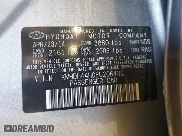 ✅ 2014 Hyundai Elantra Sport • VIN: KMHDH4AH0EU206436 • Lot: 86811555. Listed on Copart with 106,360 mi. Free auction sales archive from the USA and detailed vehicle history report at DreamBid. Image 12.