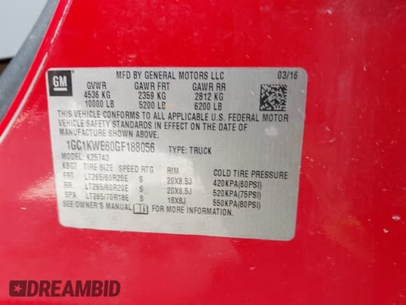 ✅ 2016 Chevrolet Silverado 2500HD LTZ • VIN: 1GC1KWE80GF188056 • Lot: 42568288. Listed on IAAI with 211,493 mi. Free auction sales archive from the USA and detailed vehicle history report at DreamBid. Image 9.