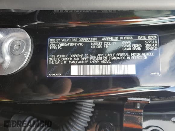 ✅ 2024 Volvo S90 Recharge Plug-In Hybrid Ultimate • VIN: LVYH60AF5RP414165 • Lot: 42408215. Listed on Copart with 1,320 mi. Free auction sales archive from the USA and detailed vehicle history report at DreamBid. Image 13.