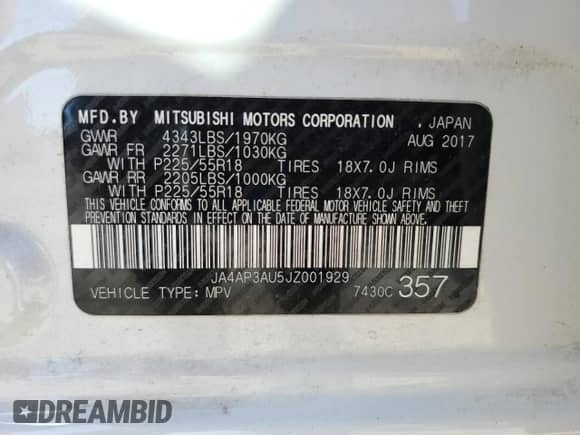 2018 Mitsubishi Outlander ES with VIN JA4AP3AU5JZ001929, listed as a Copart auction lot 85880265 with 191,334 mi miles and Salvage title. Bid and sale history available at DreamBid. Image 13.