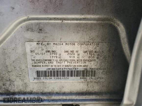 ✅ 2007 Mazda 3 i Touring • VIN: JM1BK32FX71764187 • Лот: 86643935. Опубликован ранее на Copart с пробегом 249 651 миль. Бесплатный доступ к архиву аукционных продаж из США и подробный отчёт об истории автомобиля на DreamBid. Изображение 12.