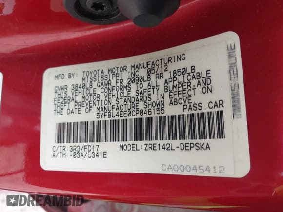 ✅ 2012 Toyota Corolla S • VIN: 5YFBU4EE0CP046155 • Lot: 42933670. Wystawiony na IAAI z przebiegiem 149 642 mil. Bezpłatny archiwum sprzedaży aukcyjnych z USA i szczegółowy raport historii pojazdu na DreamBid. Zdjęcie 9.