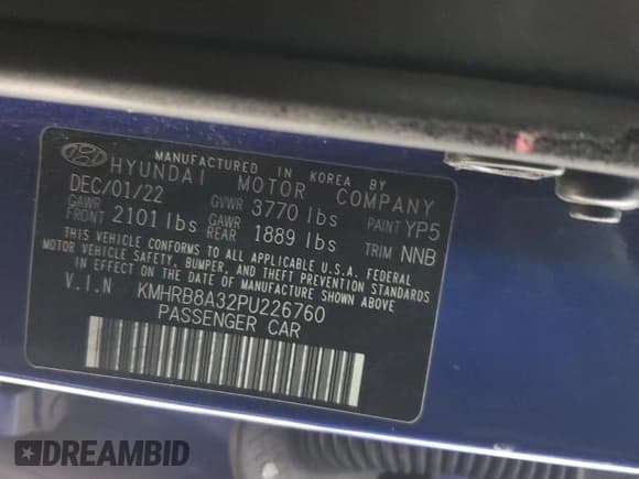 ✅ 2023 Hyundai Venue SE • VIN: KMHRB8A32PU226760 • Lot: 47869255. Listed on Copart with 62,722 mi. Free auction sales archive from the USA and detailed vehicle history report at DreamBid. Image 14.