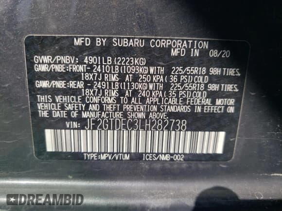 ✅ 2020 Subaru Crosstrek • VIN: JF2GTDEC3LH282738 • Lot: 63457664. Listed on Copart with 77,789 mi. Free auction sales archive from the USA and detailed vehicle history report at DreamBid. Image 14.