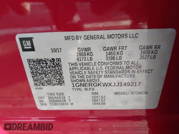 ✅ 2018 Chevrolet Traverse LT Cloth • VIN: 1GNERGKWXJJ149217 • Lot: 43530283. Wystawiony na IAAI z przebiegiem 126 951 mil. Bezpłatny archiwum sprzedaży aukcyjnych z USA i szczegółowy raport historii pojazdu na DreamBid. Zdjęcie 9.