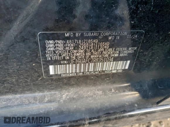 ✅ 2024 Subaru Impreza Special Sports • VIN: JF1GUAFC7R8351034 • Lot: 95321465. Wystawiony na Copart z przebiegiem 21 895 mil. Bezpłatny archiwum sprzedaży aukcyjnych z USA i szczegółowy raport historii pojazdu na DreamBid. Zdjęcie 12.