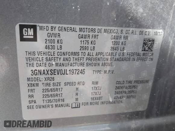 2018 Chevrolet Equinox LT с VIN 3GNAXSEV0JL197246, выставлен на аукционе IAAI как лот 43248307 с пробегом 161 436 миль миль и . История ставок и продаж доступна на DreamBid. Изображение 9.