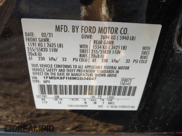 ✅ 2021 Ford Explorer Limited • VIN: 1FMSK8FH8MGB04047 • Lot: 43656480. Listed on IAAI with 132,483 mi. Free auction sales archive from the USA and detailed vehicle history report at DreamBid. Image 9.