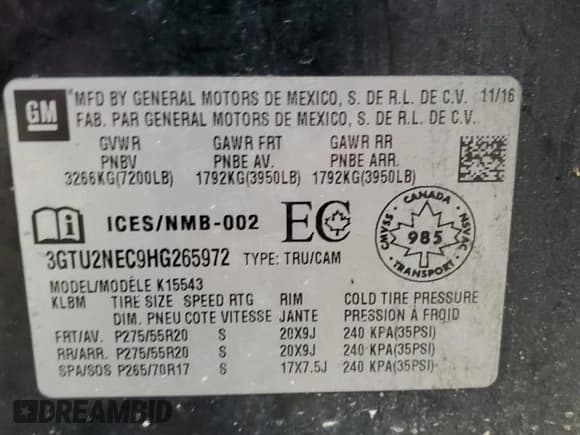 ✅ 2017 GMC Sierra 1500 SLT • VIN: 3GTU2NEC9HG265972 • Lot: 90713935. Listed on Copart with 268,006 mi. Free auction sales archive from the USA and detailed vehicle history report at DreamBid. Image 12.