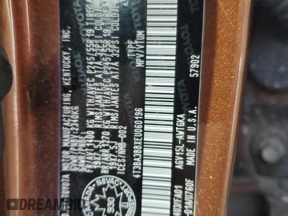 ✅ 2014 Toyota Venza LE • VIN: 4T3BA3BBXEU060196 • Lot: 72072045. Listed on Copart with 214,711 mi. Free auction sales archive from the USA and detailed vehicle history report at DreamBid. Image 13.