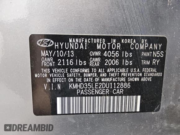 ✅ 2013 Hyundai Elantra • VIN: KMHD35LE2DU112886 • Lot: 67847715. Listed on Copart with 160,819 mi. Free auction sales archive from the USA and detailed vehicle history report at DreamBid. Image 12.