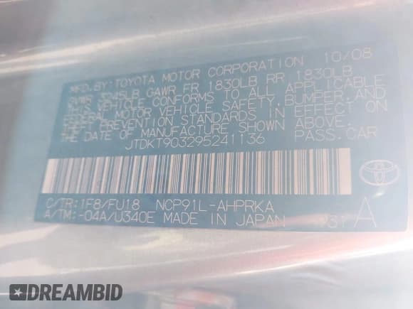 ✅ 2009 Toyota Yaris • VIN: JTDKT903295241136 • Lot: 42692775. Listed on IAAI with 118,788 mi. Free auction sales archive from the USA and detailed vehicle history report at DreamBid. Image 9.