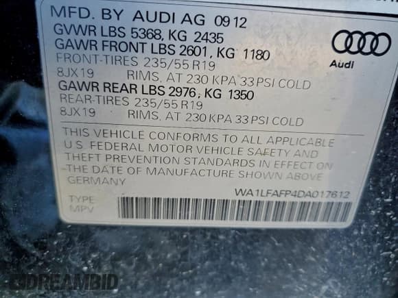 ✅ 2013 Audi Q5 Premium Plus • VIN: WA1LFAFP4DA017612 • Lot: 95838335. Listed on Copart with 134,562 mi. Free auction sales archive from the USA and detailed vehicle history report at DreamBid. Image 13.