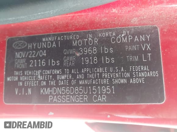 ✅ 2005 Hyundai Elantra GLS • VIN: KMHDN56D85U151951 • Lot: 41903925. Wystawiony na IAAI z przebiegiem 246 891 mil. Bezpłatny archiwum sprzedaży aukcyjnych z USA i szczegółowy raport historii pojazdu na DreamBid. Zdjęcie 9.