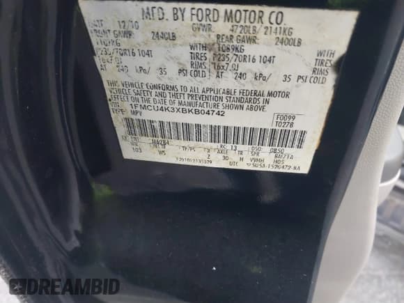 ✅ 2011 Ford Escape Hybrid • VIN: 1FMCU4K3XBKB04742 • Lot: 40557688. Listed on IAAI with 258,767 mi. Free auction sales archive from the USA and detailed vehicle history report at DreamBid. Image 9.