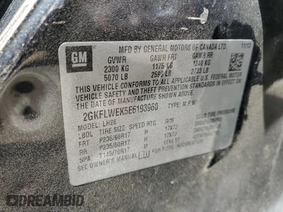 ✅ 2014 GMC Terrain SLE • VIN: 2GKFLWEK5E6193960 • Lot: 55610535. Wystawiony na Copart z przebiegiem 114 536 mil. Bezpłatny archiwum sprzedaży aukcyjnych z USA i szczegółowy raport historii pojazdu na DreamBid. Zdjęcie 13.