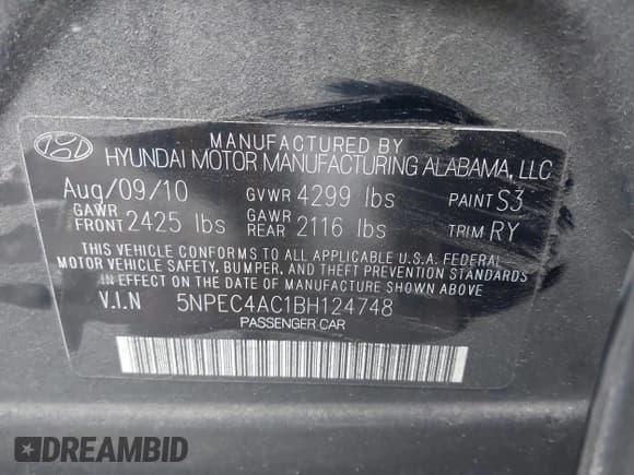 ✅ 2011 Hyundai Sonata Limited • VIN: 5NPEC4AC1BH124748 • Lot: 43351583. Listed on IAAI with 235,734 mi. Free auction sales archive from the USA and detailed vehicle history report at DreamBid. Image 9.