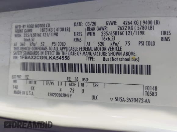 ✅ 2020 Ford Transit Passenger XL • VIN: 1FBAX2CG9LKA54558 • Lot: 42589656. Wystawiony na IAAI z przebiegiem 53 647 mil. Bezpłatny archiwum sprzedaży aukcyjnych z USA i szczegółowy raport historii pojazdu na DreamBid. Zdjęcie 9.