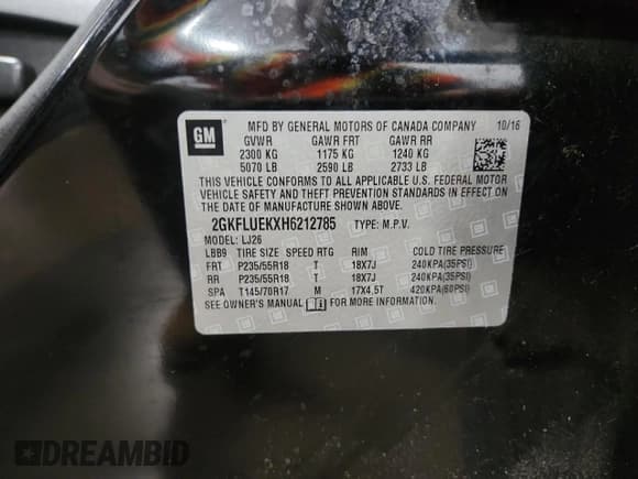 ✅ 2017 GMC Terrain SLT • VIN: 2GKFLUEKXH6212785 • Lot: 83957695. Listed on Copart with 172,479 mi. Free auction sales archive from the USA and detailed vehicle history report at DreamBid. Image 13.