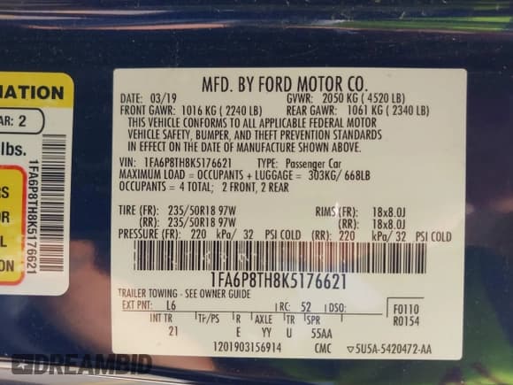 ✅ 2019 Ford Mustang EcoBoost • VIN: 1FA6P8TH8K5176621 • Lot: 42436789. Listed on IAAI with 55,819 mi. Free auction sales archive from the USA and detailed vehicle history report at DreamBid. Image 9.