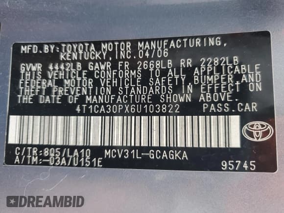 ✅ 2006 Toyota Solara SLE • VIN: 4T1CA30PX6U103822 • Lot: 92750765. Listed on Copart with 150,113 mi. Free auction sales archive from the USA and detailed vehicle history report at DreamBid. Image 12.