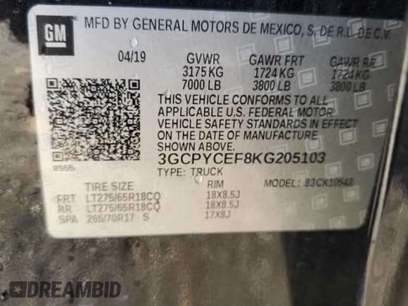 ✅ 2019 Chevrolet Silverado 1500 Custom Trail Boss • VIN: 3GCPYCEF8KG205103 • Lot: 92274205. Wystawiony na Copart z przebiegiem 104 622 mil. Bezpłatny archiwum sprzedaży aukcyjnych z USA i szczegółowy raport historii pojazdu na DreamBid. Zdjęcie 13.