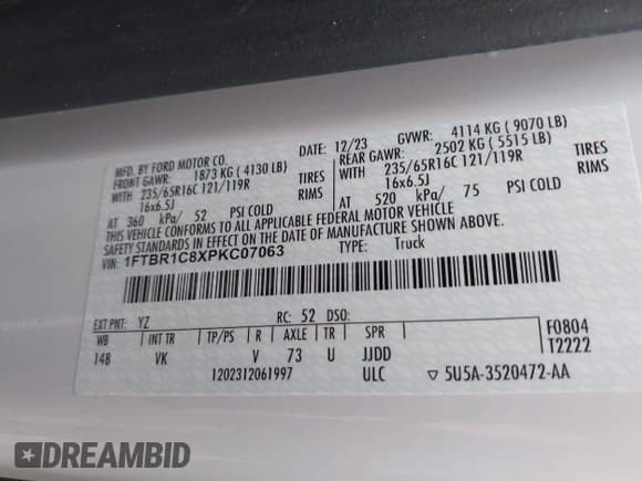 ✅ 2023 Ford Transit Cargo • VIN: 1FTBR1C8XPKC07063 • Lot: 42103484. Listed on IAAI with 12,946 mi. Free auction sales archive from the USA and detailed vehicle history report at DreamBid. Image 9.