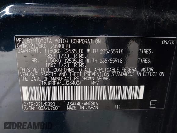 ✅ 2018 Toyota RAV4 SE • VIN: JTMJFREV4JJ234004 • Lot: 42287538. Listed on IAAI with 77,347 mi. Free auction sales archive from the USA and detailed vehicle history report at DreamBid. Image 9.