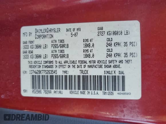 2007 Dodge Dakota ST с VIN 1D7HW28K77S263545, выставлен на аукционе Copart как лот 47389065 с пробегом 168 376 миль миль и Списание • Salvage title. История ставок и продаж доступна на DreamBid. Изображение 14.