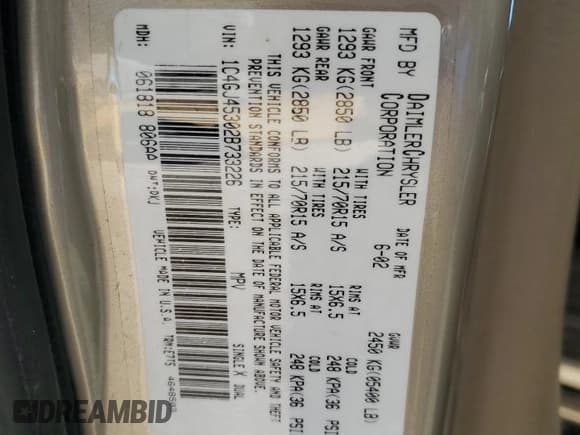 ✅ 2002 Chrysler Voyager LX • VIN: 1C4GJ45302B733226 • Лот: 81896855. Опубликован ранее на Copart с пробегом 155 594 миль. Бесплатный доступ к архиву аукционных продаж из США и подробный отчёт об истории автомобиля на DreamBid. Изображение 12.