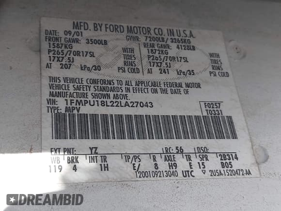 ✅ 2002 Ford Expedition Eddie Bauer • VIN: 1FMPU18L22LA27043 • Lot: 42828972. Listed on IAAI with 220,319 mi. Free auction sales archive from the USA and detailed vehicle history report at DreamBid. Image 9.